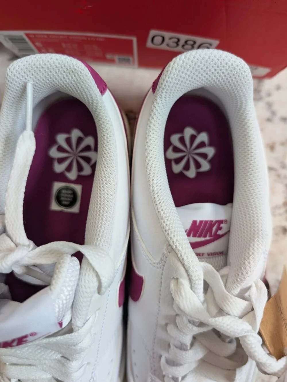 NWT Nike Court Vision Low Women’s Size 6 – White/Plum – Tags & Box